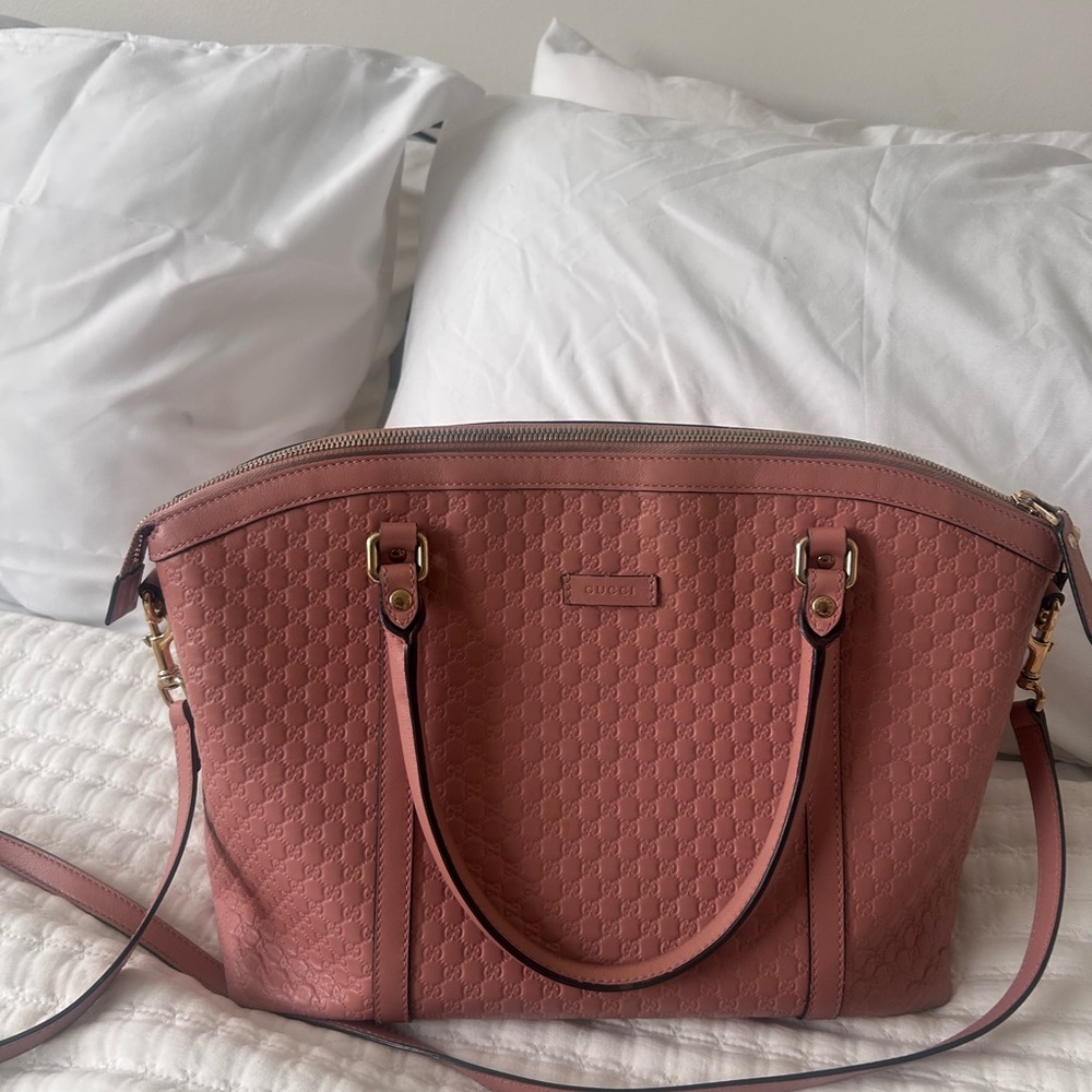 Gucci Dusty Rose Leather Satchel with Embossed Logo